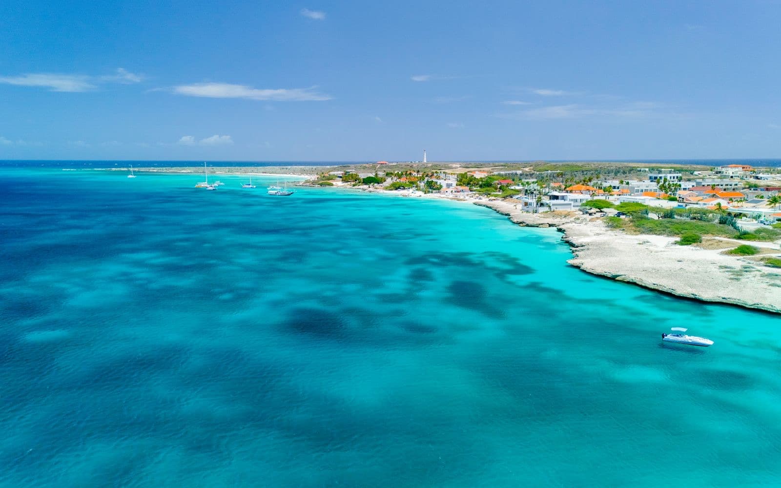 Aerial view of a Caribbean coastline with waterfront homes