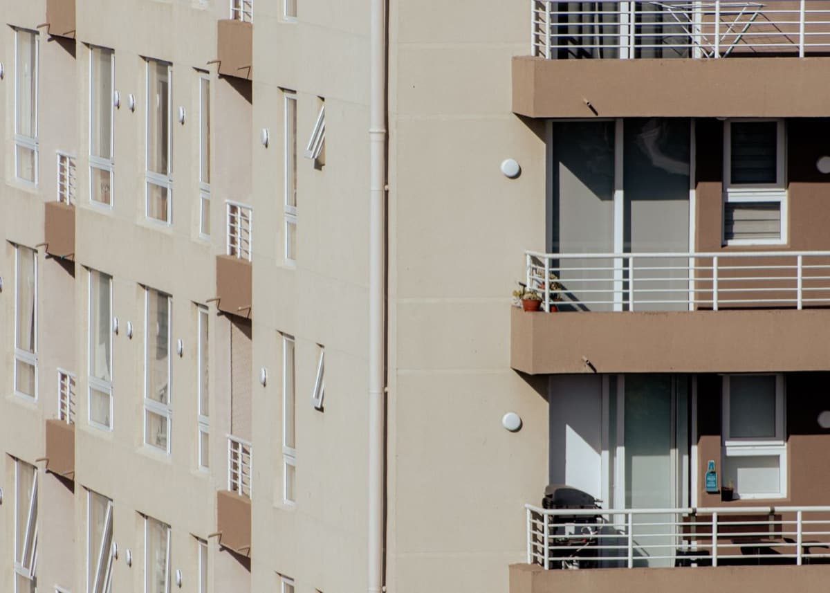 Repetitive facade of a multifamily apartment building